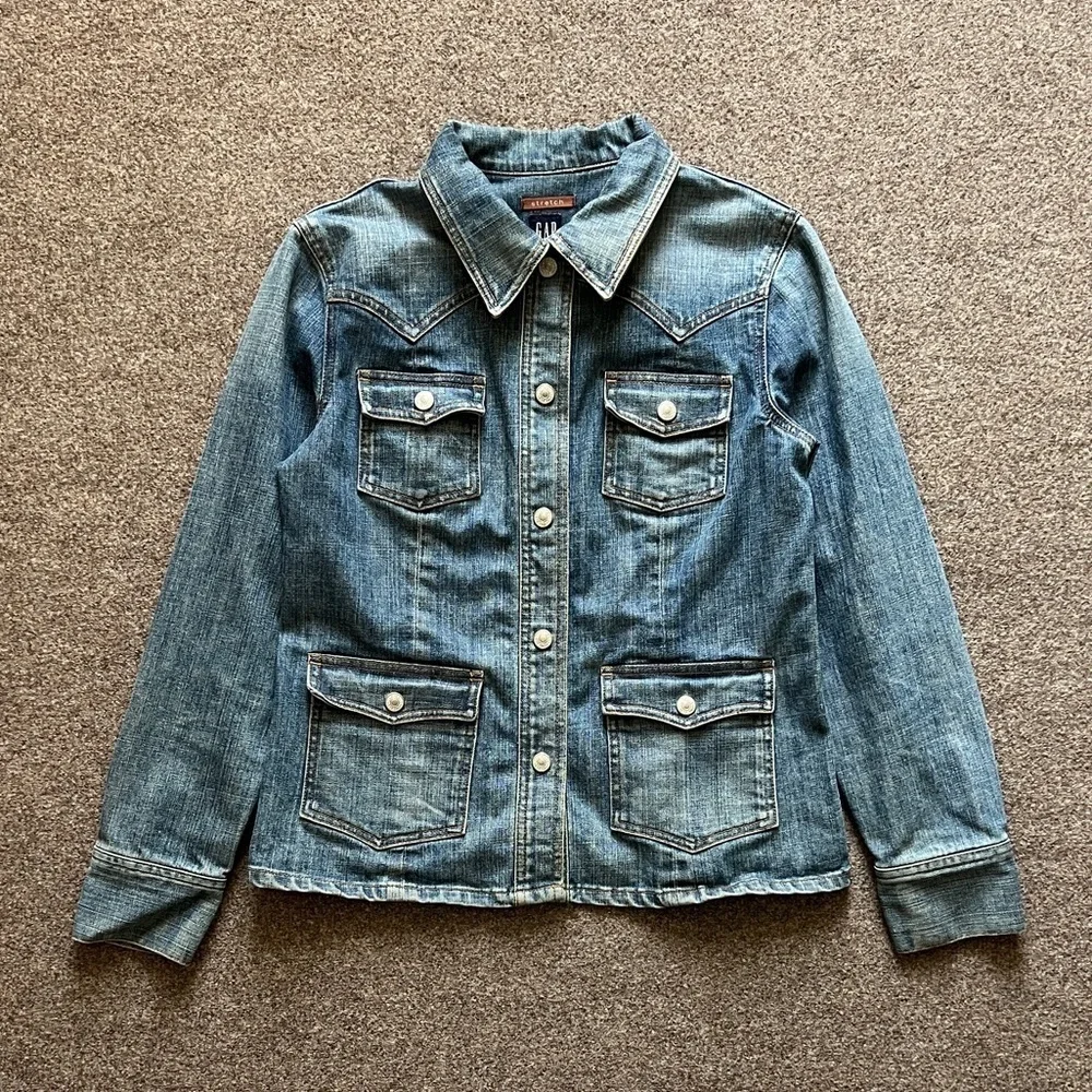 Vintage‎ Gap Blue Denim Jean Jacket Women’s Small Western Rodeo Snap Close Y2K